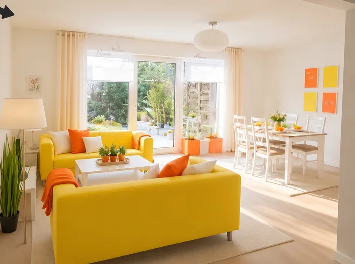 Wohnzimmer mit Terrasse nach dem Home Staging