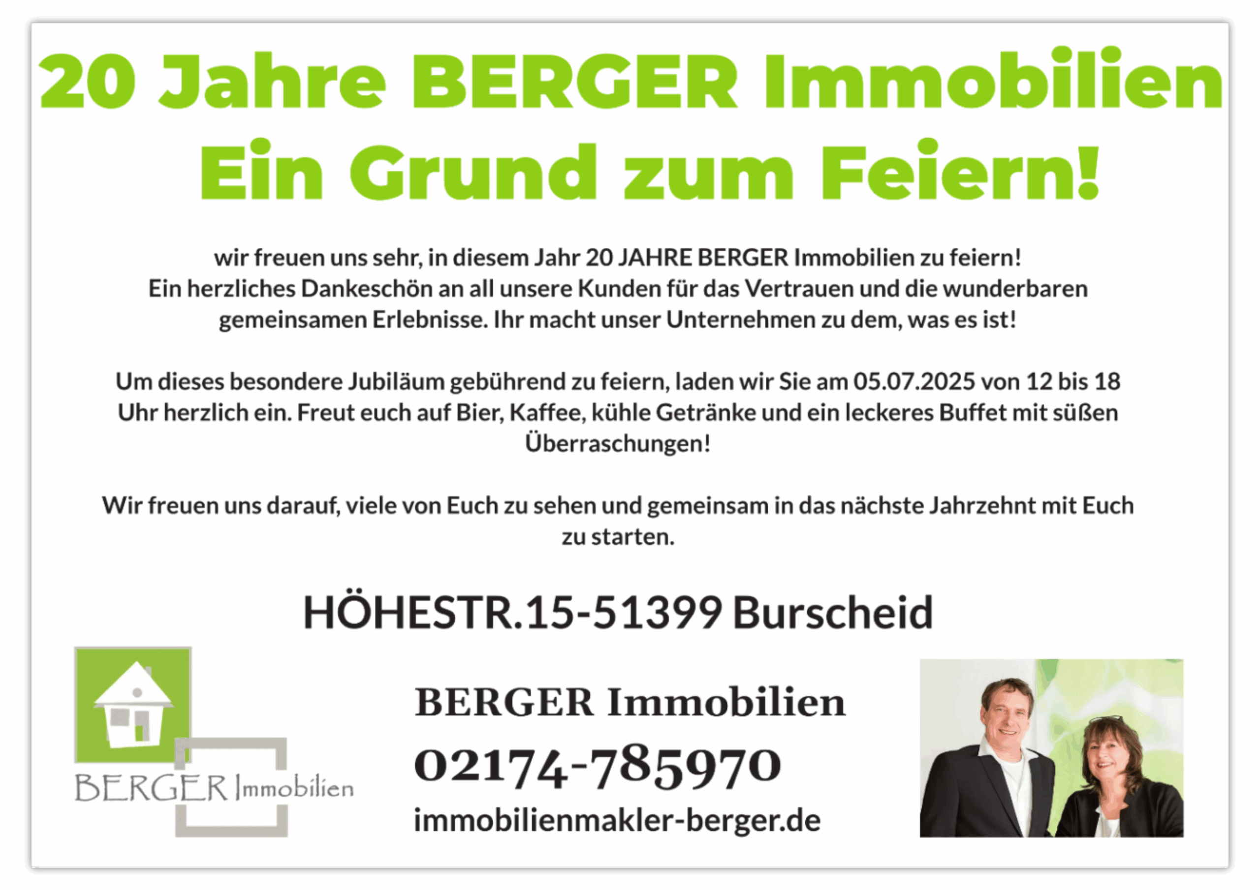 Anzeige 20 Jahres Feier