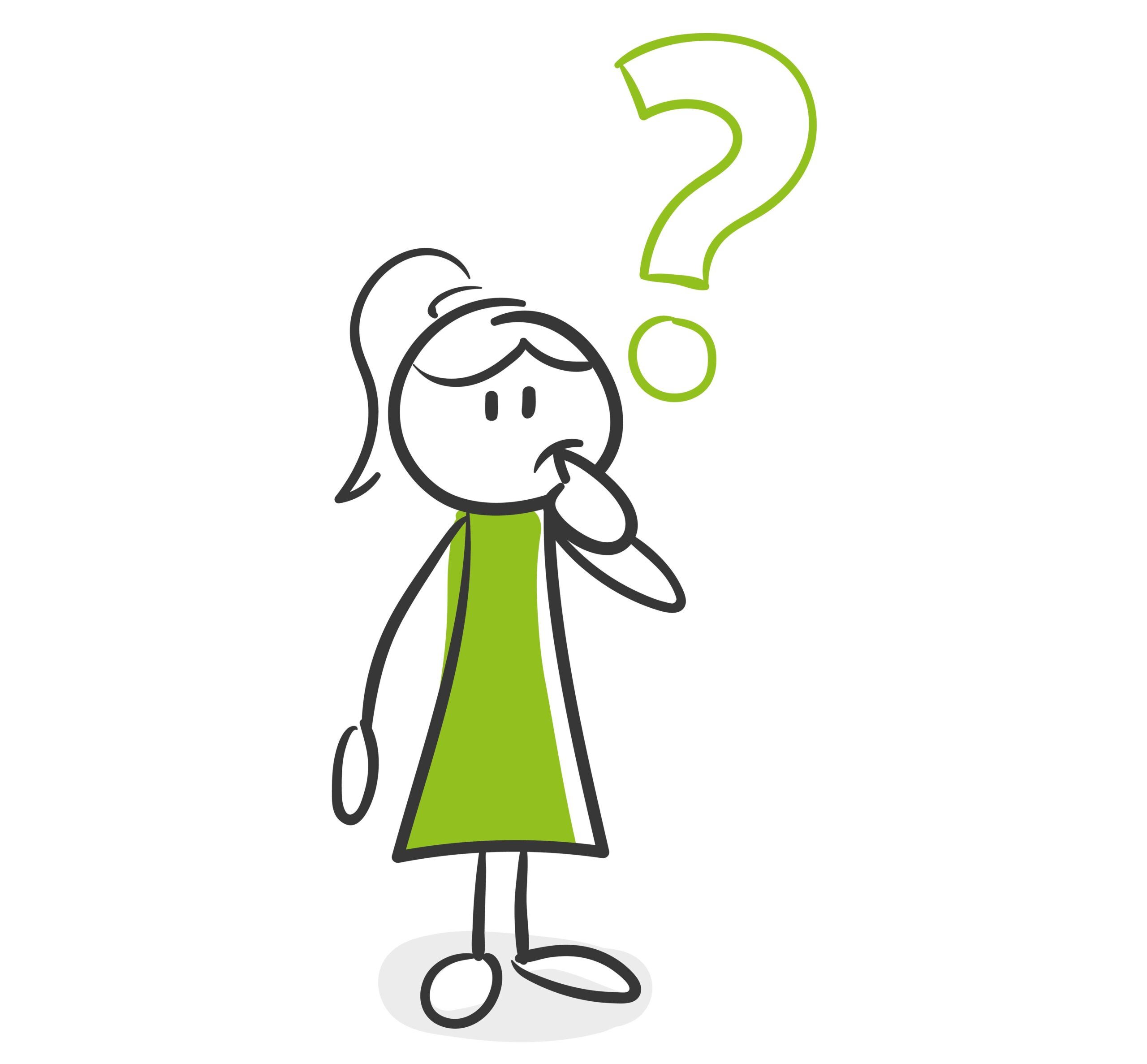 Stick Figure Series Green Woman / Frage, Fragezeichen, ahnungslo